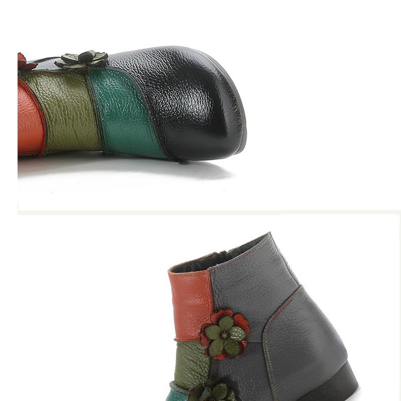 Warm Plush Ankle Boots Women's Luxury  Shoes Genuine Leather Booties Woman Designer Patches Boho Boots Ladies Chic Shoes