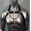 European-American Style Men's Black Choker Belt Body Chain with Chest Strap Harness