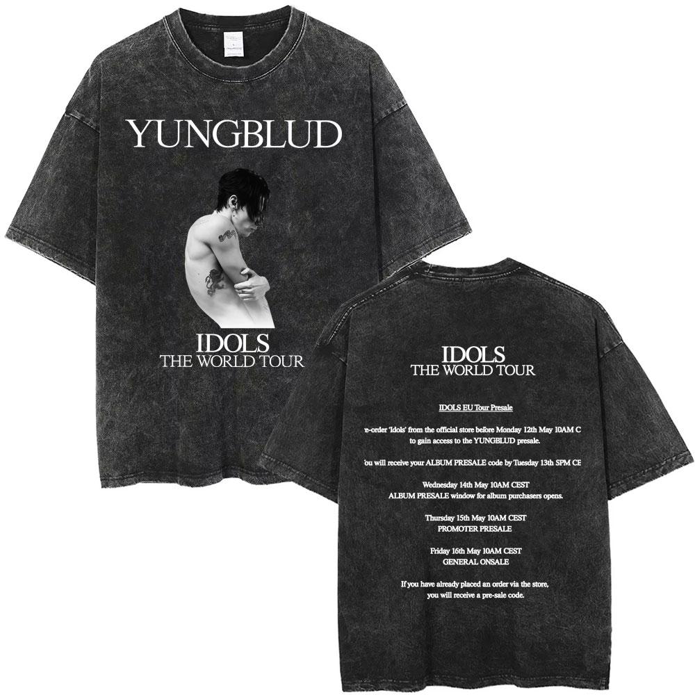 Rocker Yungblud IDOLS Wings World Tour Tshirt Men Women Rock Harajuku Vintage Washed T Shirts Casual Oversized Tshirts