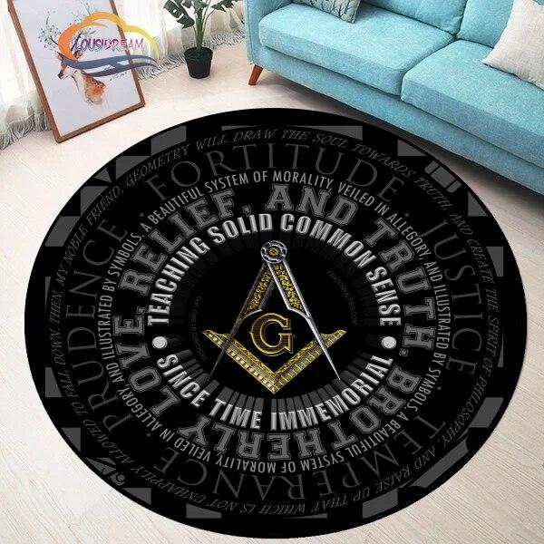 Masonic Round Carpet Freemasonry Non-slip Rug Freemason Living Room Large  All Seeing Eye S Tea Table or Chair Mat