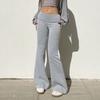 Women Flared Pants Elastic High Waist Solid Color Casual Trousers Basic Style Slim Fit Long Pants Daily Wear