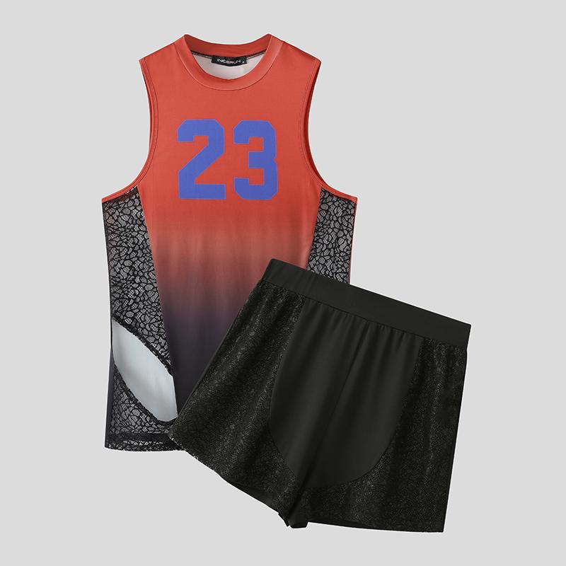 INCERUN Мужские топы без рукавов с градиентом, кружевные шорты, прилегающий костюм, комплекты пижам и нижнего белья