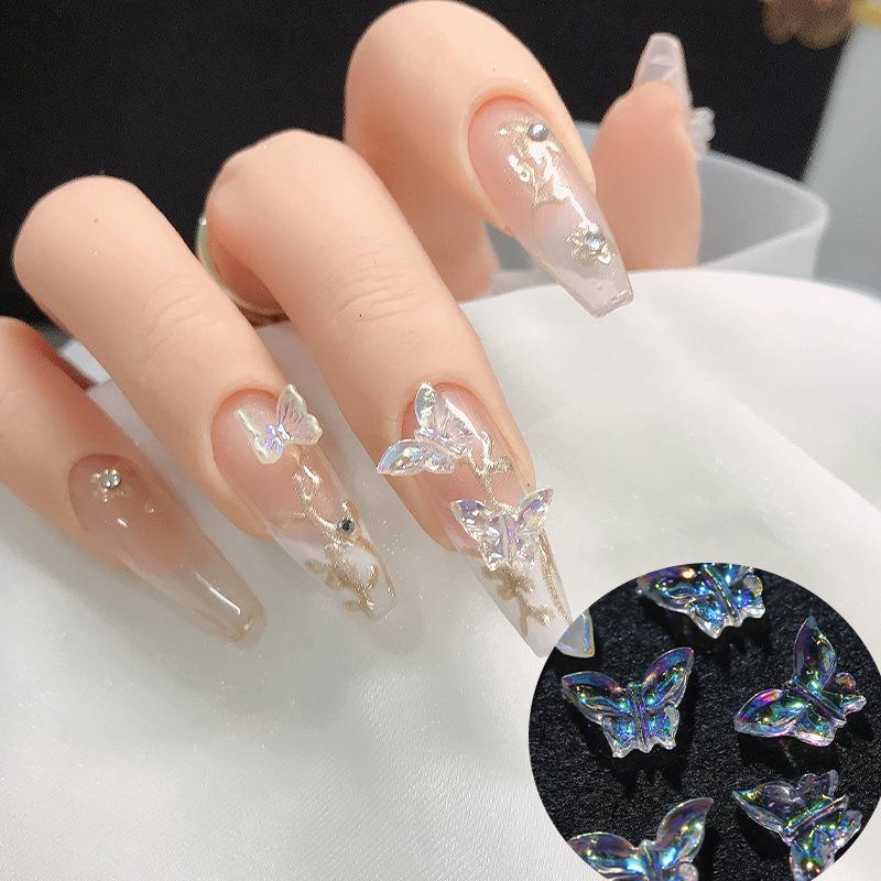 100 шт. Переливающиеся японские чары для нейл-арта в виде бабочек Авроры, смола, стразы, аксессуары