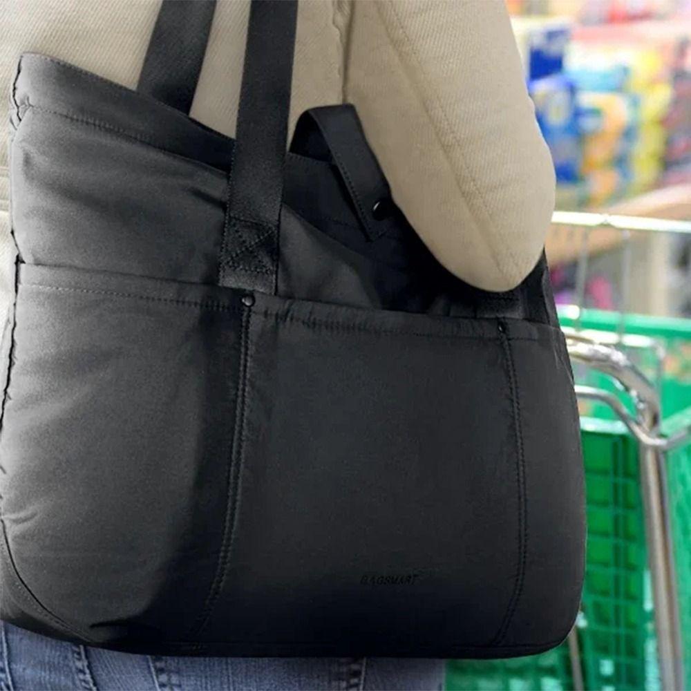 Portable Large Shoulder Bag Polyester Shoulder Handbag Hand-held Folding Shopping Bag For Travel