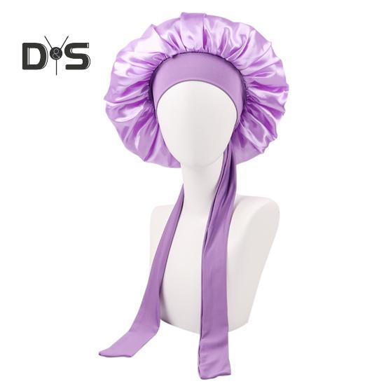 Women Shower Cap Sleeping Satin Bonnet Solid Color Adjustable Lace-up Bow Waterproof High Density Women Braids Curly Night Hat Beauty Parlor Cap