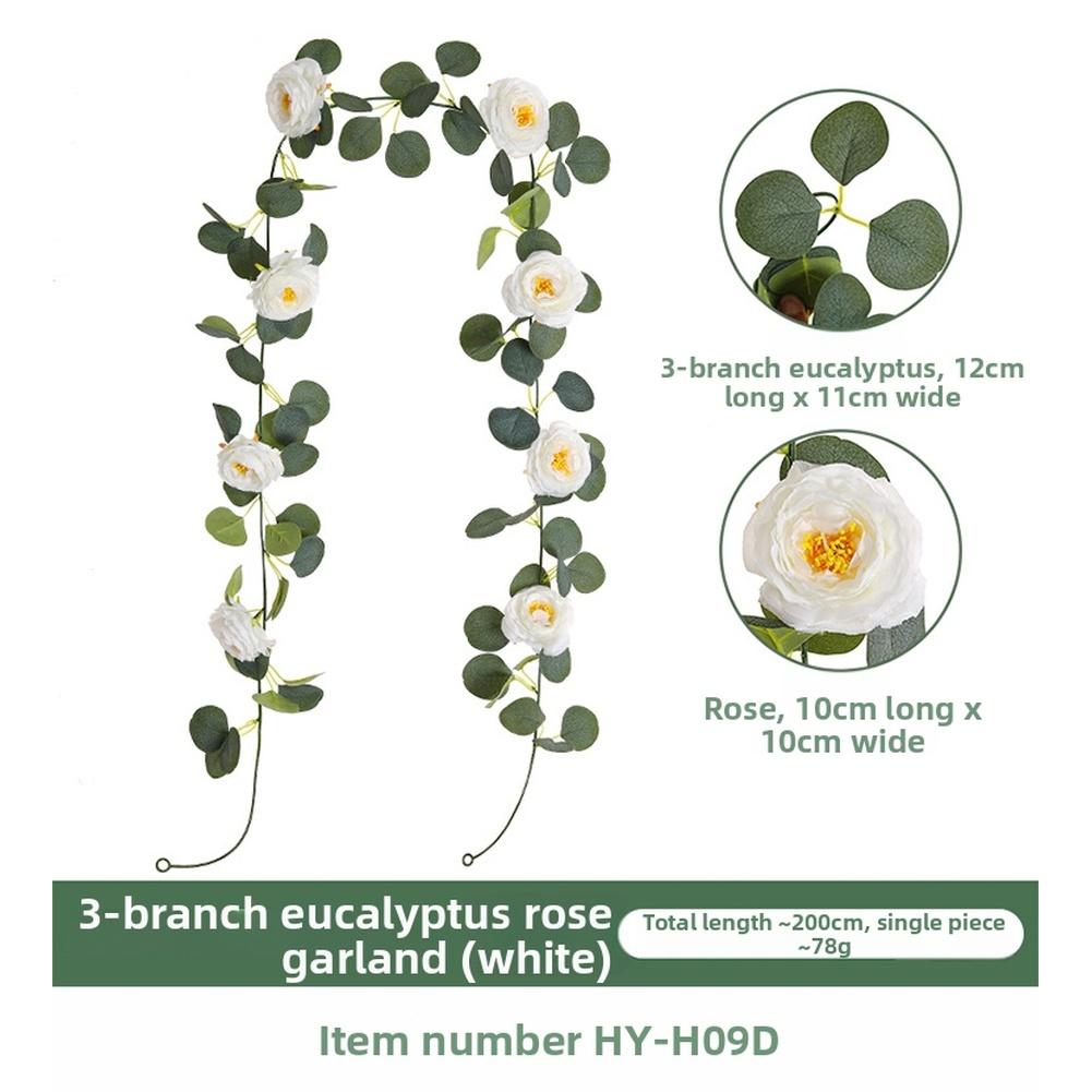 200cm Faux Eucalyptus Rose Vine Garland Artificial Silk Flower String Wedding Arch Home Wall Decor Photography Prop Garden Party