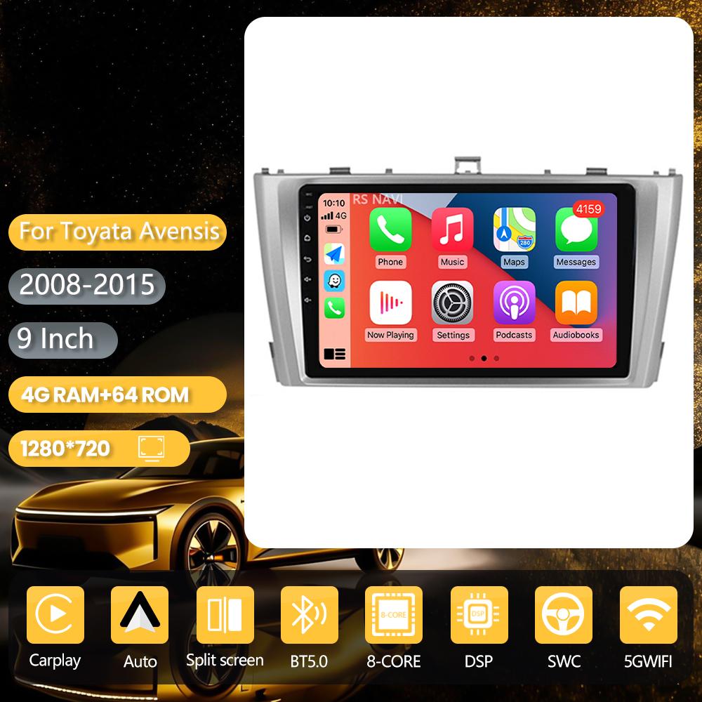 Android 16 pour Toyota Avensis 2008 - 2015 Carplay Auto Radio de voiture Lecteur multimédia Autoradio GPS Stéréo Caméra 360° Snapdragon