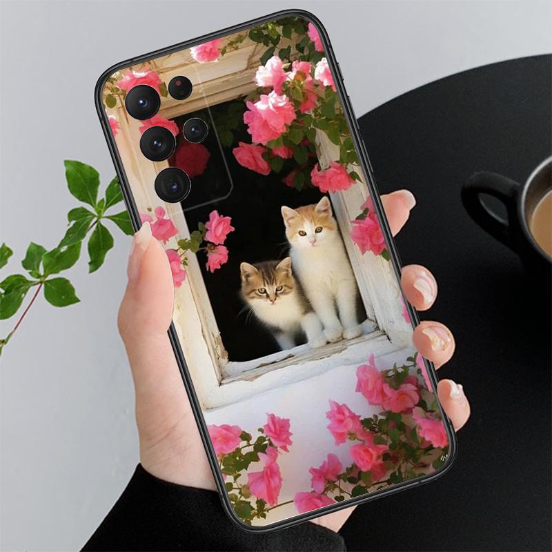 Phone Case For Samsung A17 A55 A16 A56 A35 A15 A53 A54 A33 A34 A25 A05S A52 A52S A07 A26 A06 Flower Cats