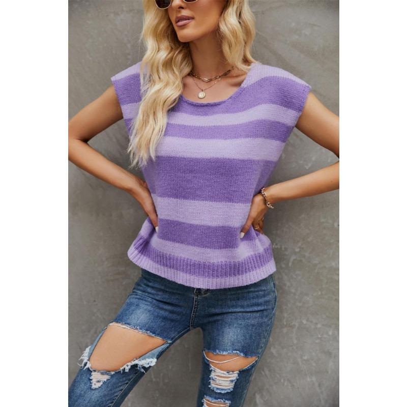 Весенне-осенняя женская футболка в полоску, свитер соответствующего цвета, модный свободный жилет без рукавов, свитер
