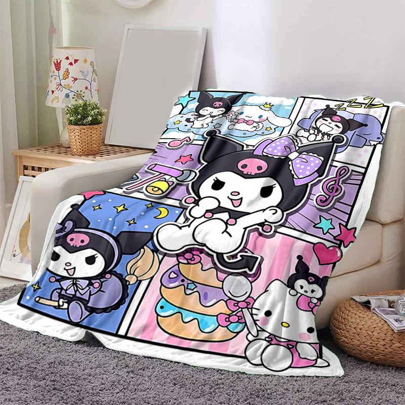 1pc Kuromi & Hello Kitty Blanket, Soft Throw for Home Decor, Gift Idea, Living Room, Travel, Camping, Car Blankets, Beach, Office Naps, Suitable for A