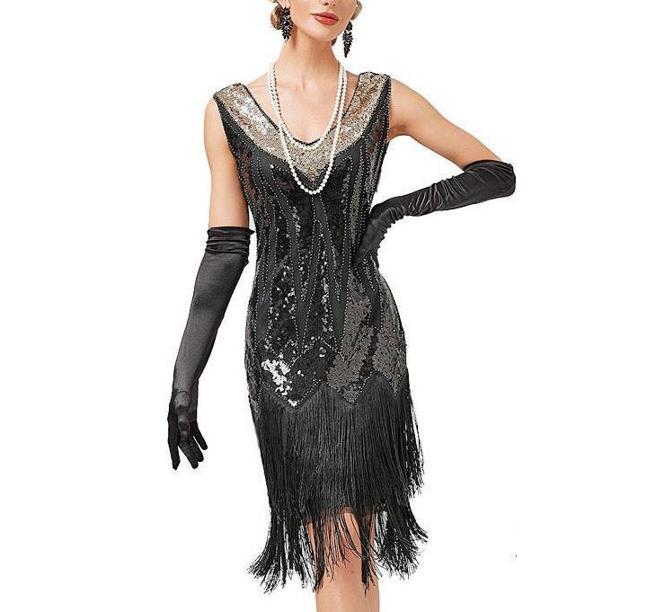 Women's Party Sexy Dress Fashion Solid Color Sequin Fringe Dress