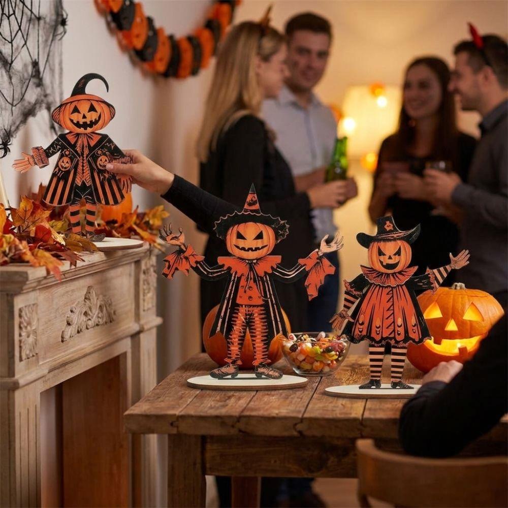 3Pcs Wooden Pumpkin Man Tabletop Decor 2D Flat Pumpkin Scarecrow Party Sign  Farmhouse Setting