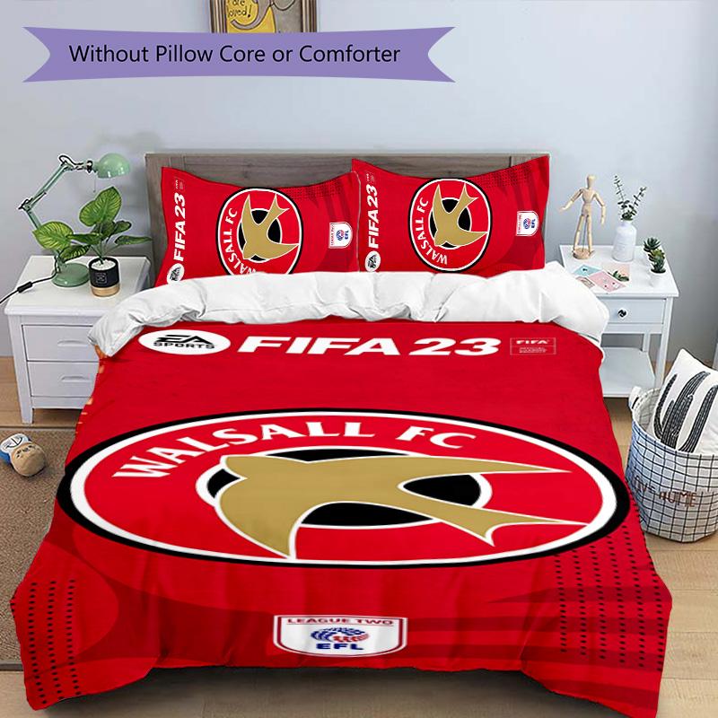 Walsall FC 3pcs Bedding Set Duvet Cover Closure Includes 1 Duvet Cover & 2 Pillowcases for All Seasons Bedroom Home Dorm Decor