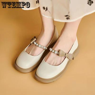 Женская милая обувь в студенческом стиле, жемчужный дизайн, нишевая обувь на плоской подошве в британском стиле в стиле ретро
