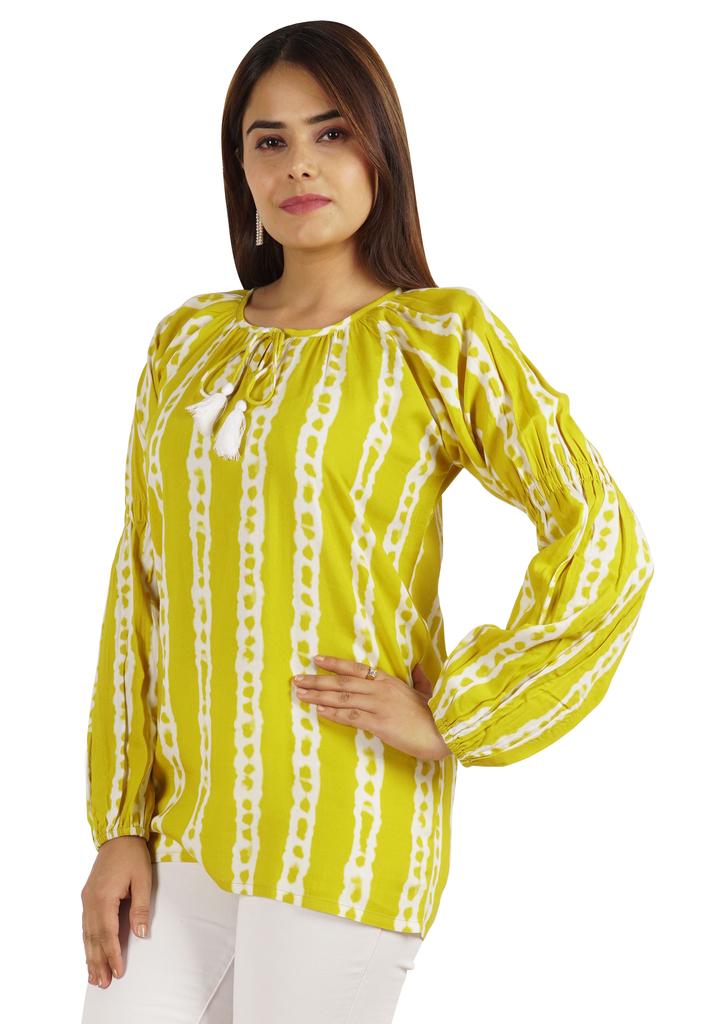 Moomaya Женская рубашка-туника из хлопка с длинными рукавами и принтом в этническом индийском стиле