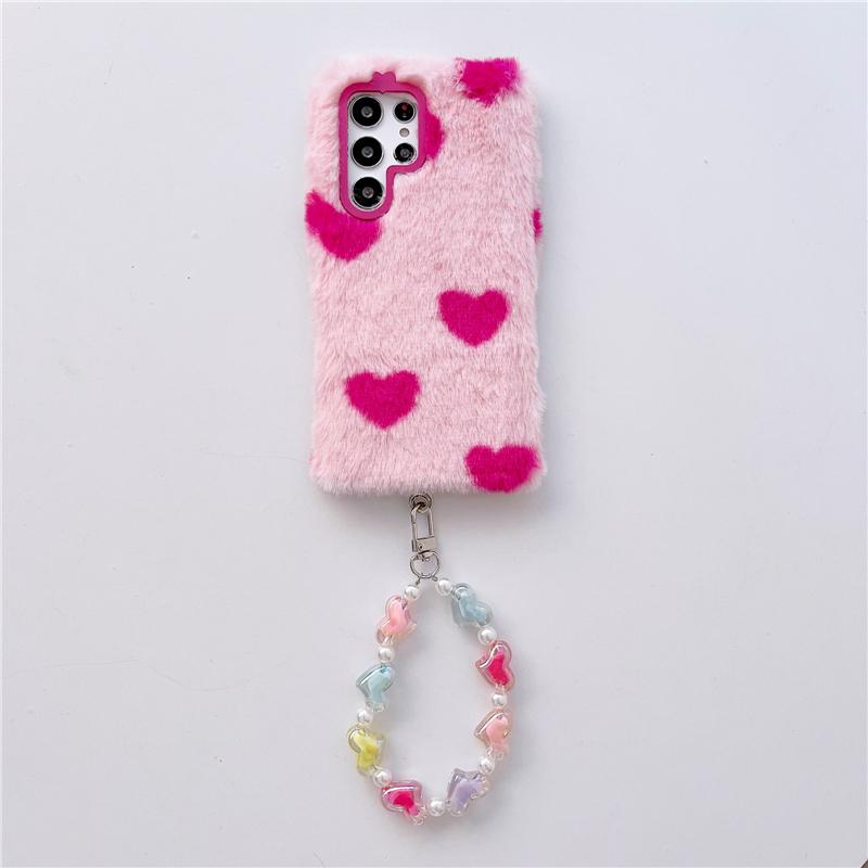 Милый браслет с сердечками и ремешком, плюшевый чехол для телефона Samsung S23 S22 S21 Ultra A73 A53 A33 A23 A13 S10 S9 S8 Plus S10 5G/Redmi/iphone 14 13, мягкий чехол