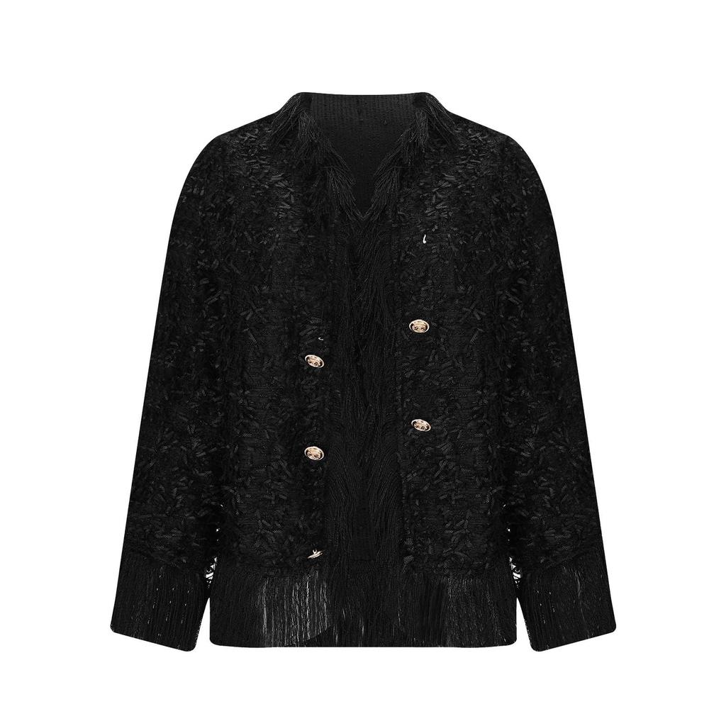 Женский модный кардиган-жакет с бахромой, с длинными рукавами, открытый спереди, праздничное пальто с кисточками, осенние наряды