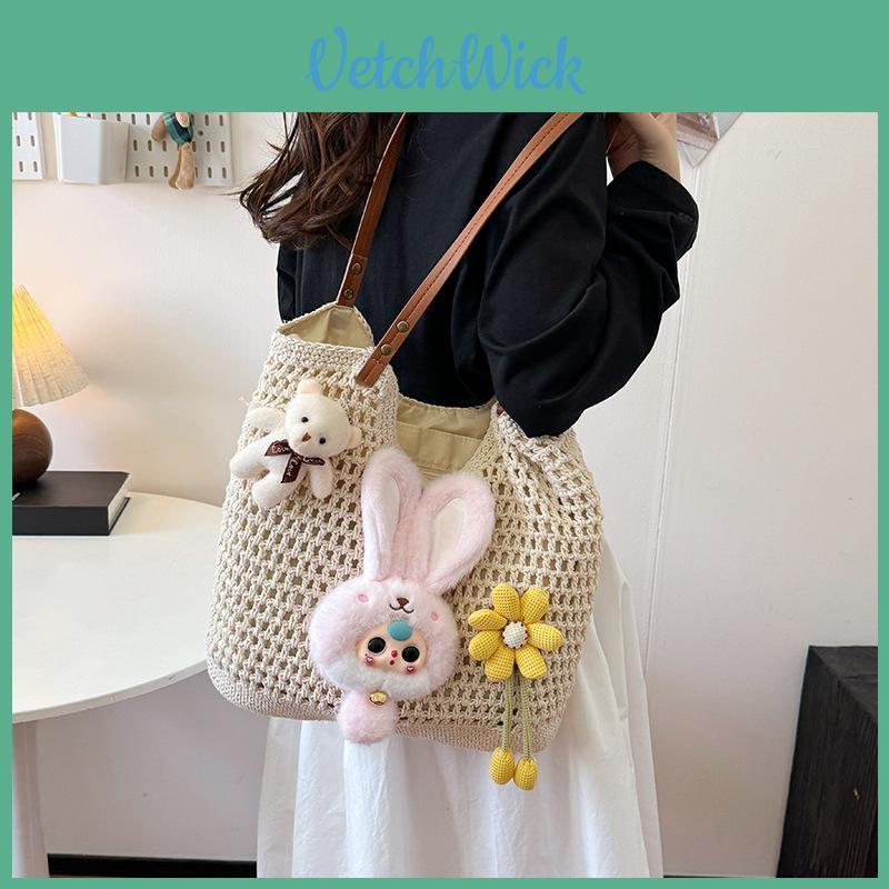 Large Straw Bangle Woven Tote With Double Straps For Summer Travel