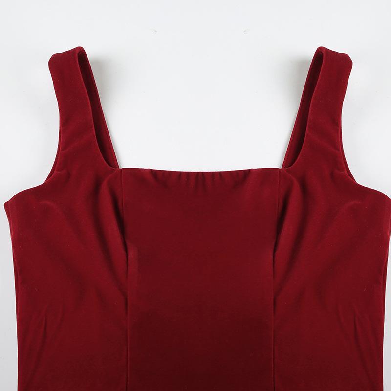 Женское ретро-платье с красным квадратным воротником и бантом на талии, утягивающее, темпераментное, с открытой спиной, сексуальное, жилетное платье