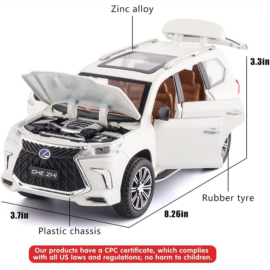 Lexus 570 Off-Road в масштабе 1/24, модель роскошного внедорожника, игрушечный автомобиль из цинкового сплава со звуком и светом для детей, подарок для мальчиков и девочек