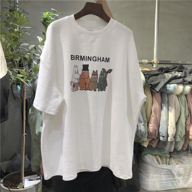 Летняя одежда с рисунком из мультфильмов, корейская новая женская футболка с короткими рукавами, женская свободная студенческая футболка большого формата