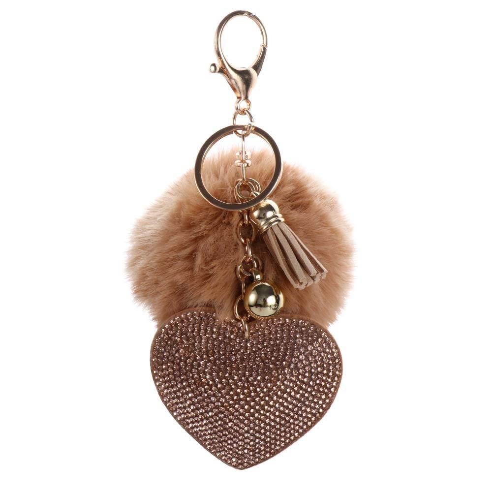 for Women's Bags Girls Ornaments Rhinestone Heart Rhinestone Keyrings Bag Pendant Pompom Keychains