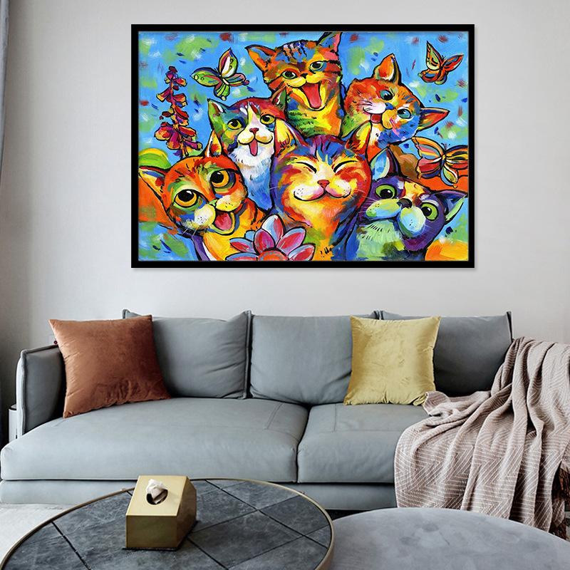 Cute Watercolor Kitten Canvas Painting Colorful Animal Painting Children's Room Baby Room Living Room Decorative Painting Canvas