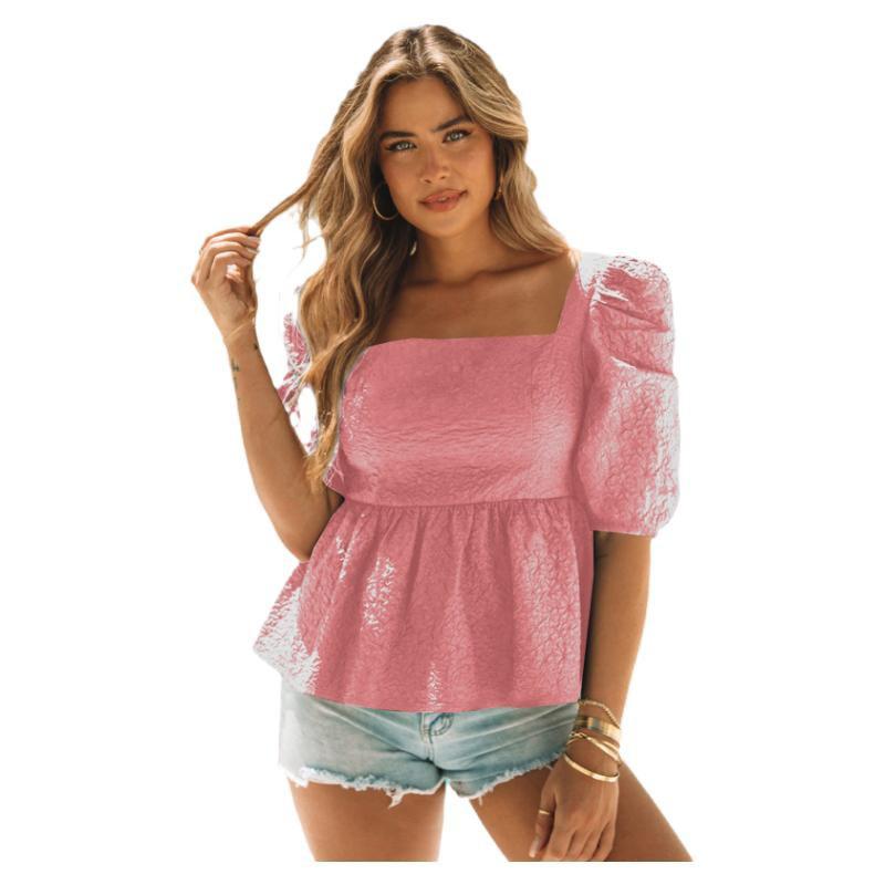 YYFS Женские модные повседневные летние весенние однотонные блузки и рубашки с квадратным воротником и короткими рукавами с принтом