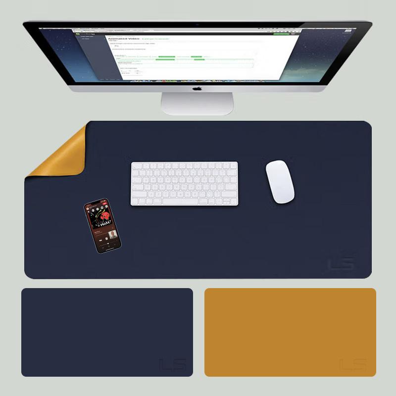 Leather Double-Sided Mouse Pad, 800MM*400MM*1.8MM, Laptop Desk Pad, Keyboard Mat for Office And Gaming, Desk Pad P87 Yellow + Royal Blue