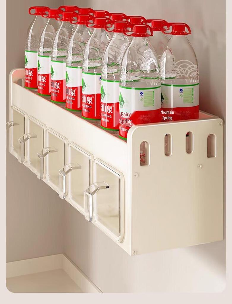 Wall-Mounted Cream Style Spice Rack with Seasoning Jars & Utensil Storage