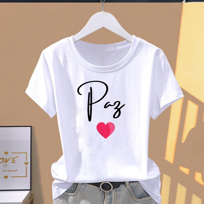 (Азиатский размер) Футболка с графическим принтом, надписью «Любовь и сердце», симпатичная трендовая одежда, женская повседневная модная принтованная женская повседневная футболка с коротким рукавом