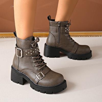 Ботинки-локомотивы большого размера женские осенне-зимние новые на шнуровке модные средней длины ботинки Мартина зимние ботинки женские