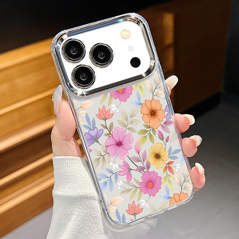 Чехол с узором из белых цветов для iPhone 17 Pro Max iPhone 16 15 14 13 Pro Max 11 17e 16e Покрытие Рамка для камеры Прозрачная Мягкая силиконовая задняя крышка