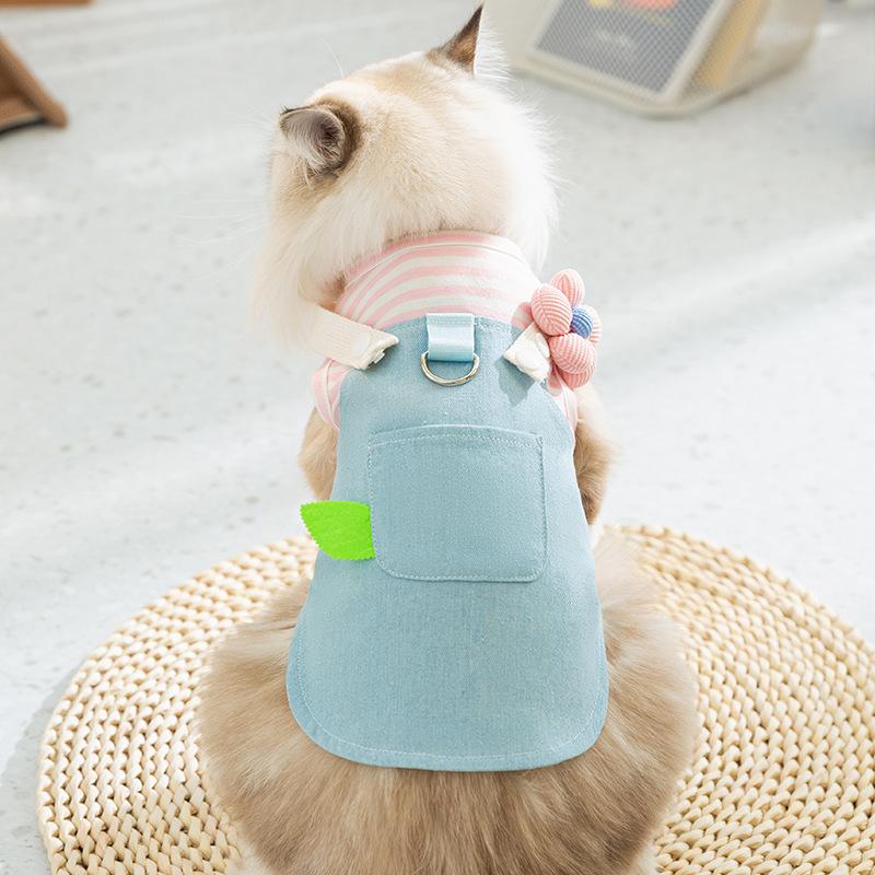 Denim Splicing Traction Skirt Spring and Summer Thin Cat Dress Anti-hair Silver Gradient Clothing Pet Clothes