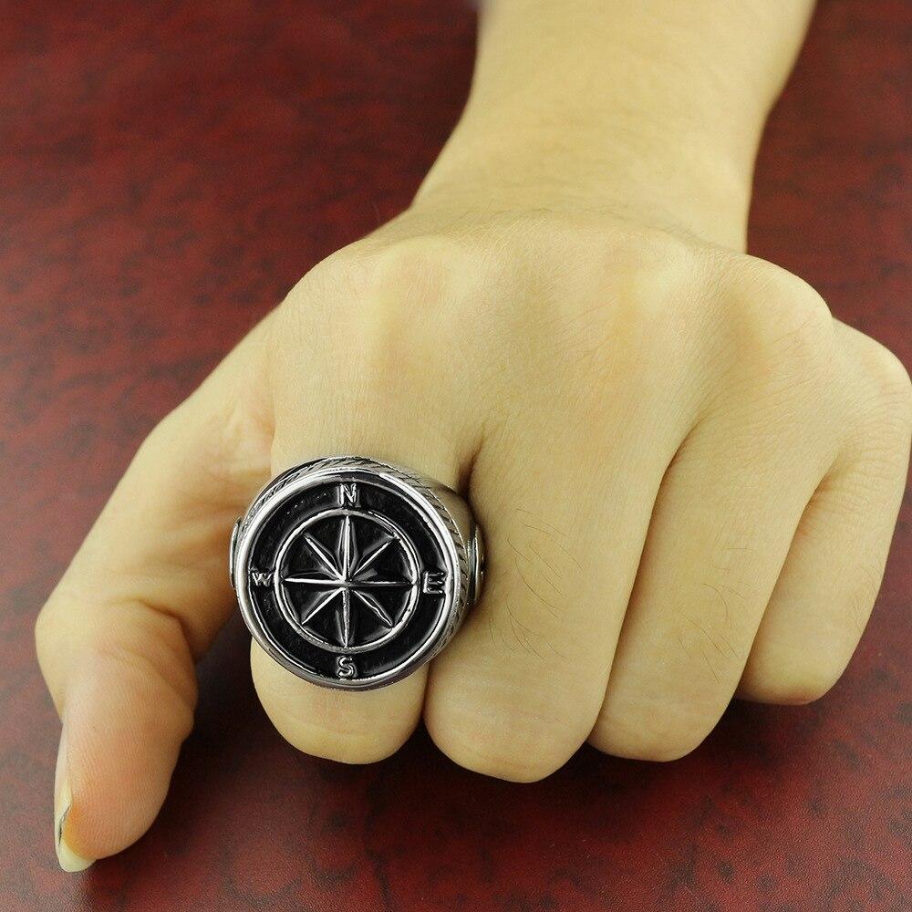 Винтажное кольцо из нержавеющей стали с компасом в виде буквы викингов для мужчин, скандинавский амулет пирата-моряка, кольцо викингов, ювелирный подарок для парня