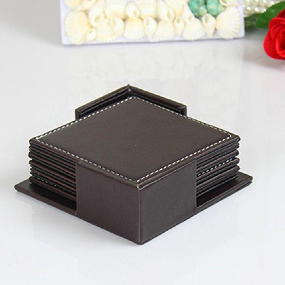6Pcs Holiday Gift Heat-resistant Leather Coaster Business Luxury Tea/Coffee Cup Pad Non-slip with Base Insulation Mat Party