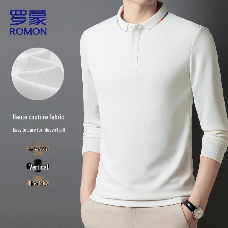 ROMON Мужская классическая рубашка-поло с длинным рукавом в стиле business casual