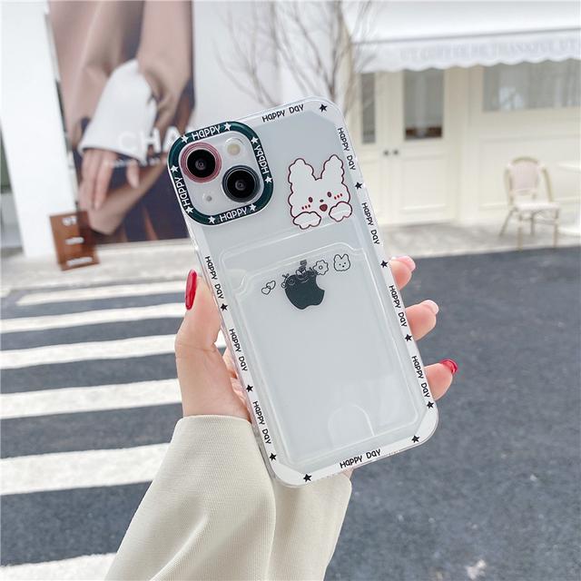 Чехол-кошелек с мультяшным кроликом и медведем для Iphone 14 13 Pro Max 11 12 Xr Xs X 8 7 Plus Se2, мягкий чехол для телефона с карманом для фотокарточек