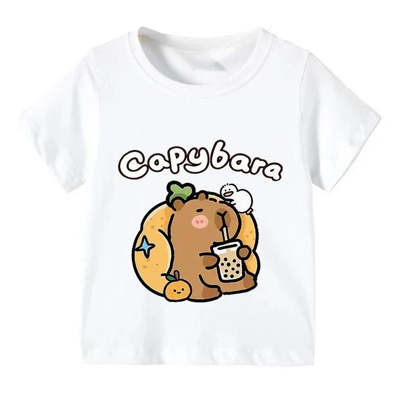 Summer Pure Cotton Men's T-shirt Cartoon Capibara Printed Short Sleeve Fashion Y2k Men T-shirt Baby Tee Casual Breathable Top