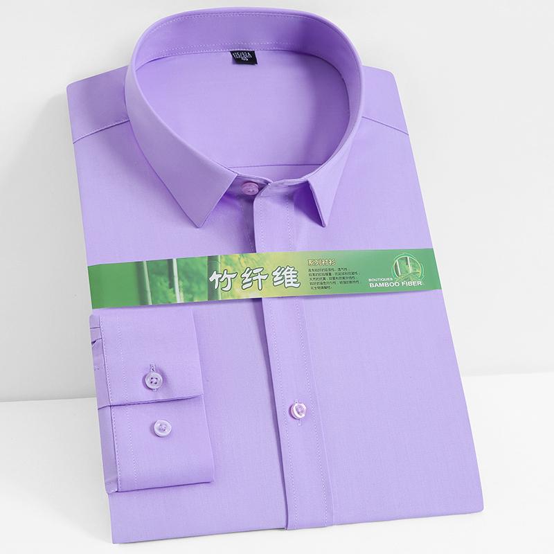 Мужская классическая классическая рубашка из эластичного бамбукового волокна с длинными рукавами, без карманов, стандартного кроя, деловые офисные рубашки, удобные в уходе
