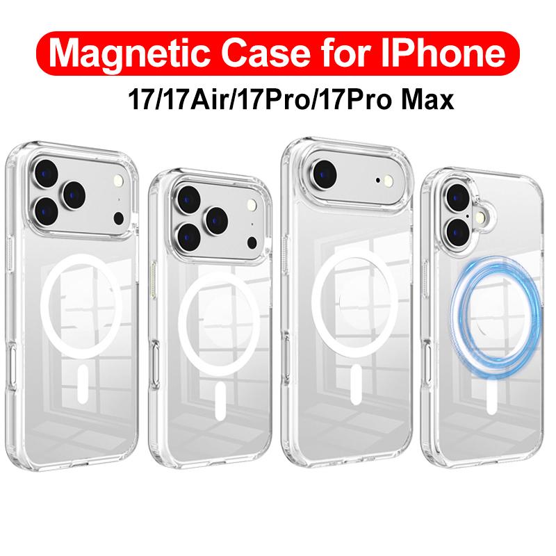 IPhone 17 17Air 17Pro Max Противоударный Прозрачный Чехол PC Прозрачная Накладка для IPhone17 для Беспроводной Зарядки MagSafe Магнитный Чехол Для