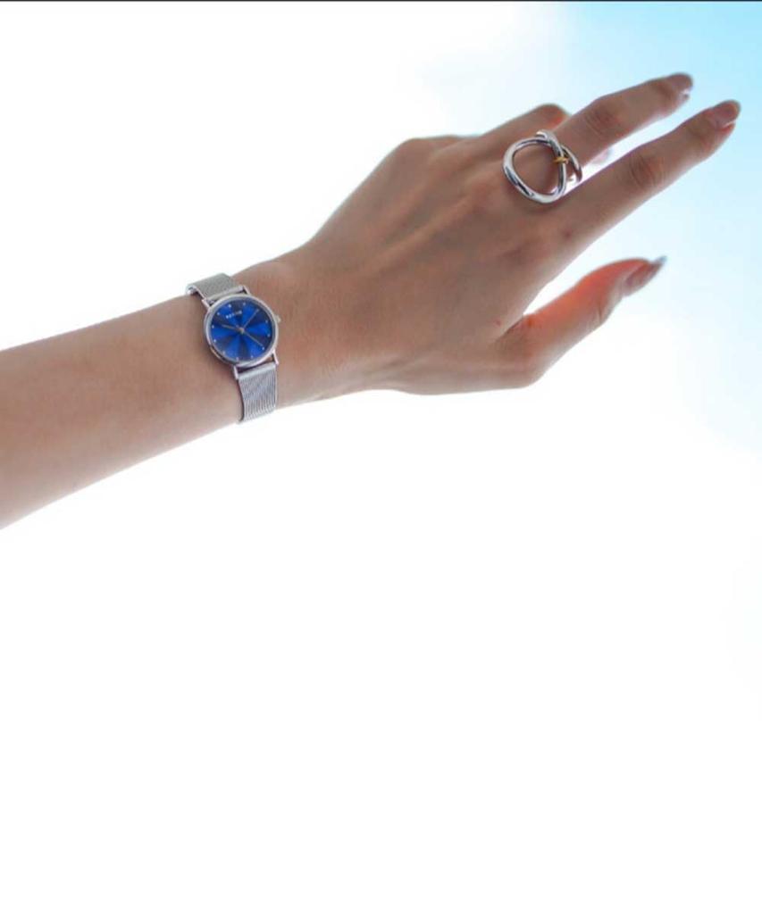 BERING Northern Lights 2024 Japan Limited Women's Watch Blue Dial Silver Mesh Strap Sapphire Crystal