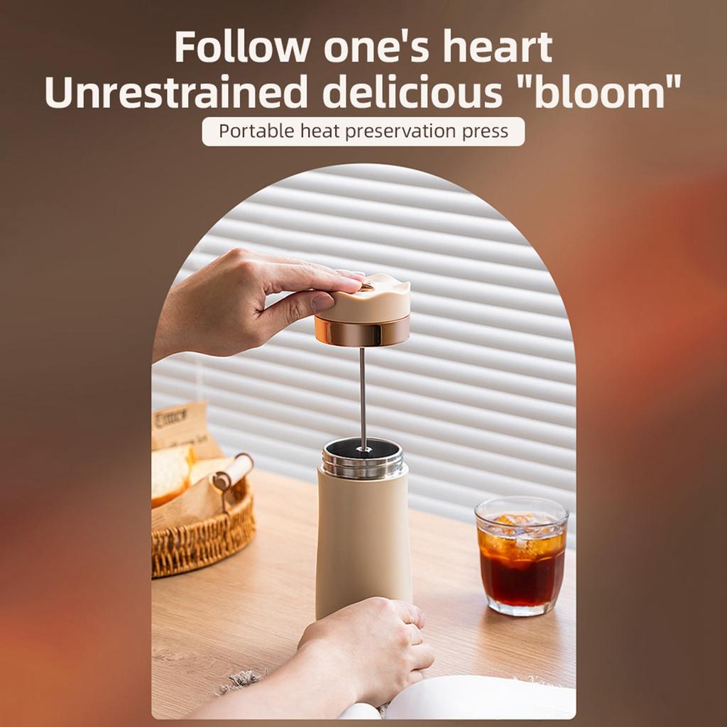 Портативная дорожная кружка френч-пресс 320 мл 11 унций из нержавеющей стали с двойными стенками с изоляцией, кофеварка для молотого кофе и