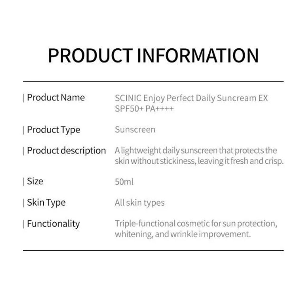 Scinic Наслаждайтесь идеальным ежедневным солнцезащитным кремом EX 50 мл (SPF50 +)