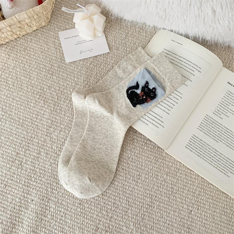Мультяшные носки с кармашками для девочек, Милые котята и щенки, Модные носки до середины икры, Персонализированные махровые носки с флокированным рисунком животных