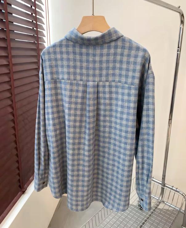 Blue Plaid Heart Embroidered Thick Cotton Long Sleeve Shirt - New Winter Arrival