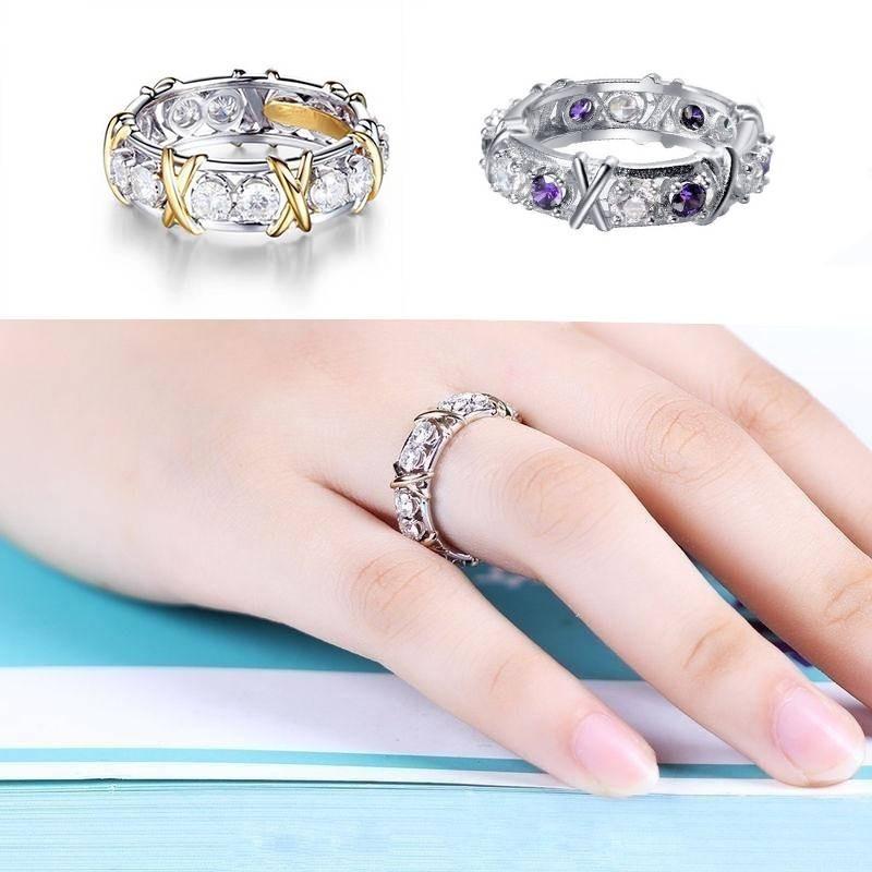 Элегантное геометрическое двухцветное кольцо с кубическим цирконием для женщин, позолоченная модная бижутерия