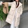 Длинный пуховик женский толстый белый утиный пух с капюшоном однотонный пуховик