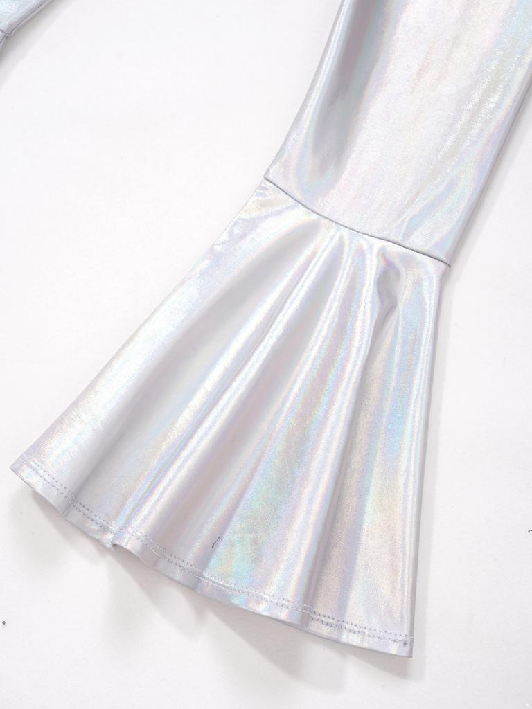 Бронзовые тканевые расклешенные брюки с высокой талией, детская одежда для танцев для девочек, сценический костюм, длинные брюки-клеш с рюшами на подол