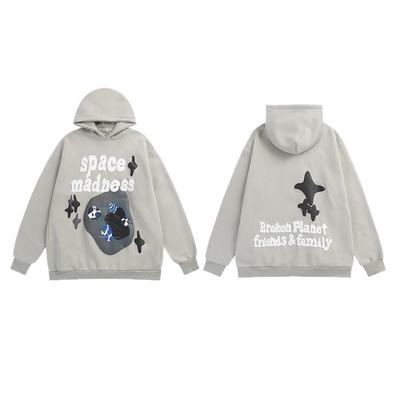 Broken Planet Oversized Hooded Sweatshirt With Puff Print Graphic Streetwear Unisex Casual Pullover Teens